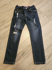 Pink Latte Distressed Stretch Straight Blue Jeans Girl's 6X Dark Wash
