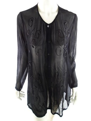 NUMBER ONE Damen Geknöpfte Tunika Bluse Gr. 40 Schwarz Viskose 100% Langer Ärmel
