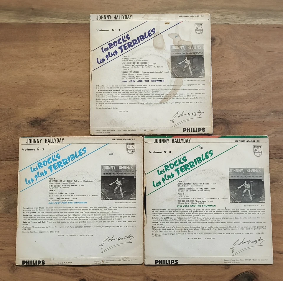 3 VINYLES 45 TOURS LES ROCKS LES PLUS TERRIBLES DE JOHNNY HALLYDAY - Photo 2/4