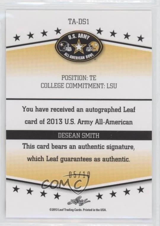 2013 Leaf US Army All-American Bowl Tour Red Ink /10 DeSean Smith #TA-DS1 Auto - Image 2 of 2