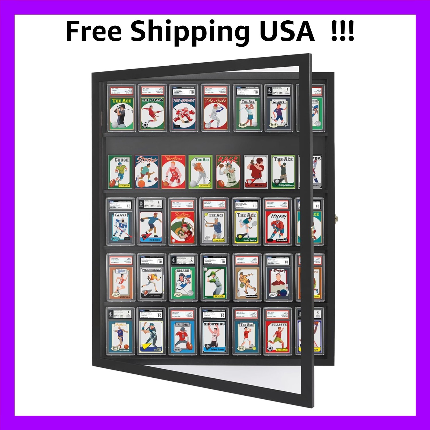 Americanflat 24x31 Baseball Card Display Case Lockable - Holds Up to 35 Colle...