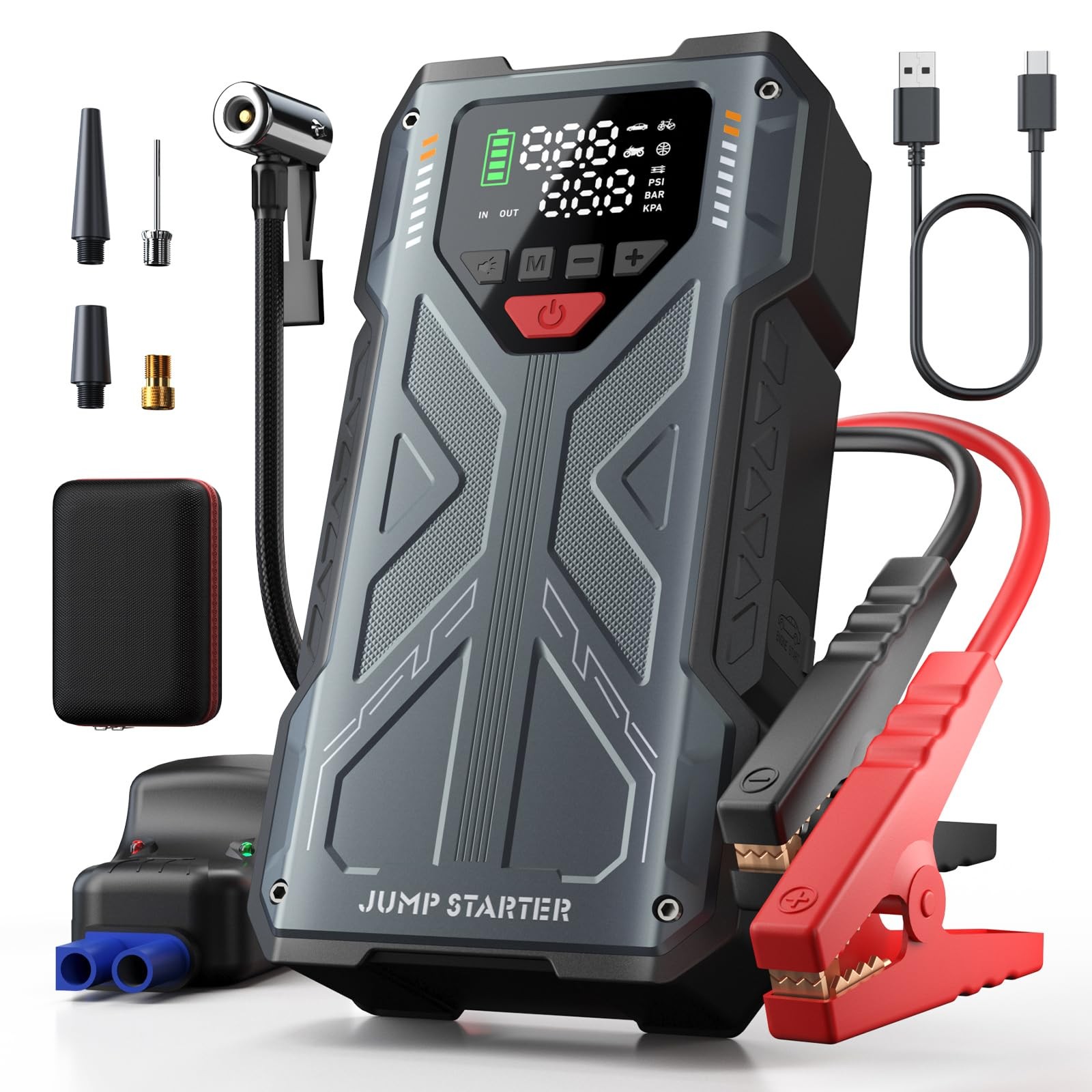 4000A Battery Charger Car Jump Starter with Air Compressor, Jumper... 