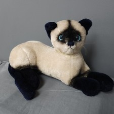 Vtg 1973 DAKIN Realistic Siamese Cat Stuffed Plush Laying Down Blue Eyes 14"