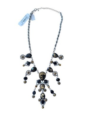 New Robert Rose Black Gold Chandelier Bib Rhinestone Goth Glam Necklace Pretty