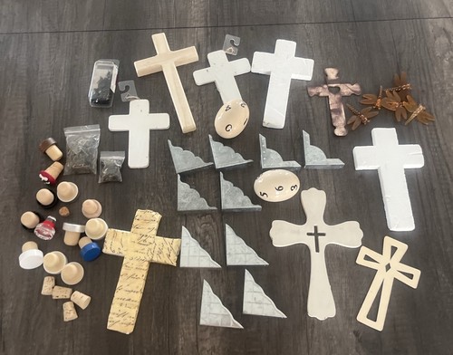 Junk Journal Scrapbook Embellishment Lot Crosses Metal Corners Corks DIY 100pc