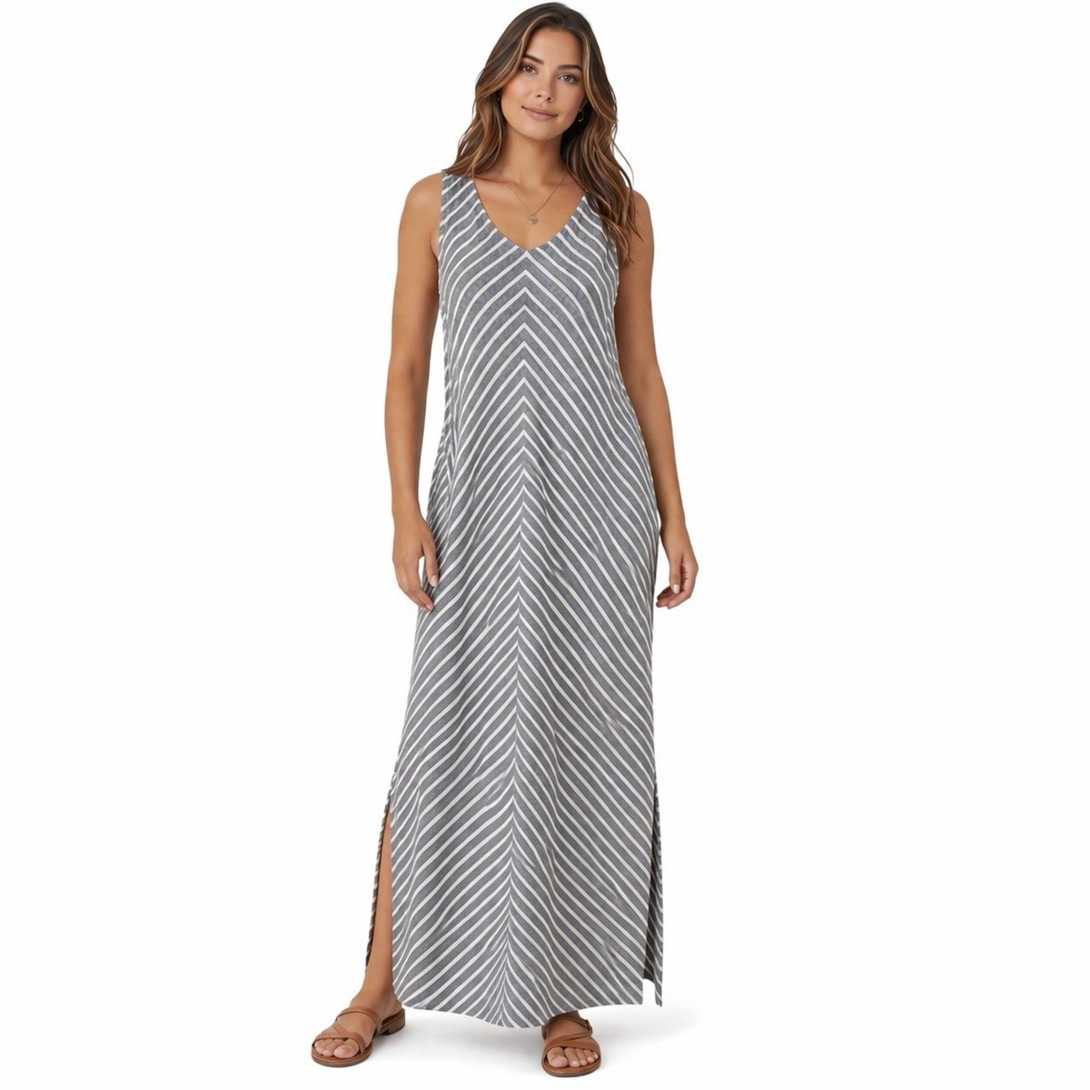 ARTISAN NY Linen Maxi Dress SIZE 6 Blue Side Slits Beach Summer Coastal  Vacation | eBay
