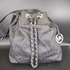 Michael Kors Frankie Black MK Monogram Bucket Bag Chain Drawstring Tote