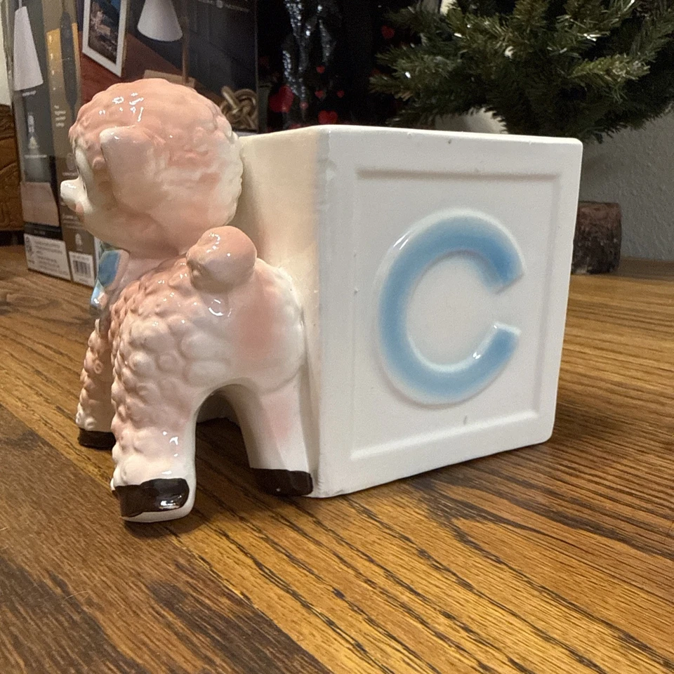 Lámpara de cerámica vintage para bebé cordero decoración de granja para habitación de bebé Foto 3 de 4