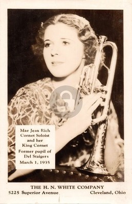 Mae Jean Rich & her King Cornet 1935 H.N. White Co RPPC Photo Postcard COPY