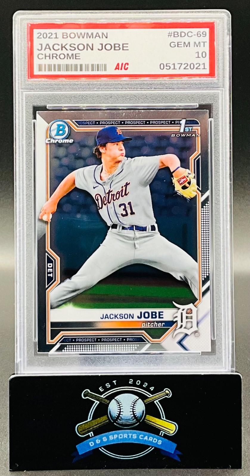 Jackson Jobe 2021 Bowman Draft Chrome 1st Prospect Refractor AIC 10