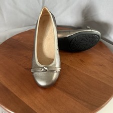 Vionic Amorie Leather Flats Slip On Comfort Shoes Pewter Metallic Women 5W NIB