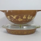 Early American 444 Bowl + 063 Divided + 945 Lid Brown Gold Eagle Vintage Pyrex