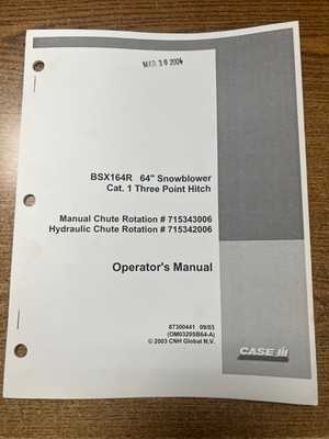 Case IH Operator's Manual for BSX164R 64'' Snowblower Part #: 87300441