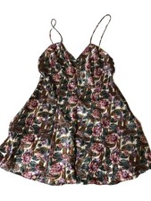 Vintage Kathryn multi colored Floral Satin Button V-neck Slip Dress L 80s 90s