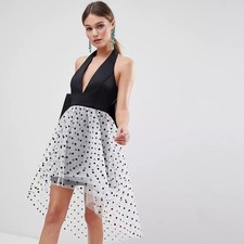 ASOS Polka Dot Halter White and Black Oversized Bow Mini Dress Size 2 NWT