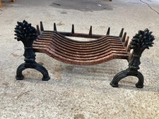 Vintage Antique Heavy Black Metal Iron Fire Dogs Fireplace Wheatsheaf Design