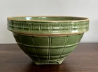 McCoy Windowpane #4 Bowl Shield Mark #9 Green Glaze Yellow Ware Vtg