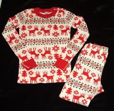 Hanna Andersson Red Reindeer Cotton Pajamas 6 - 7 Nordic Snug Fit Fair Isle 120