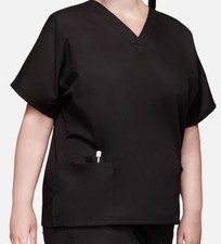 NEW Cherokee Workwear Scrub Top 4700 Dolman V-neck Women Black Short Sleeved XL