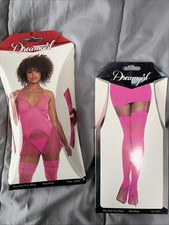 *Bundle* Dream girl Lingerie Fishnet Two Layer Garter Slip Hot Pink O/S Stocking