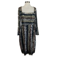 Adrianna Papell Women's Cocktail Dress Size 10 Black Sequined Long Sleeve Sheath