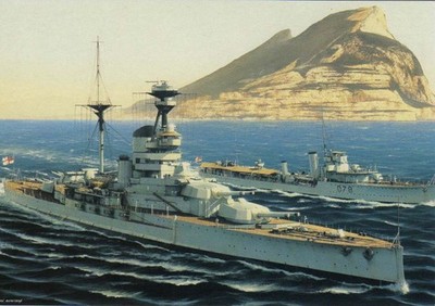 (b50) HMS Auflösung und HMS Wolverine vor Gibraltar - Marine Kunst Postkarte
