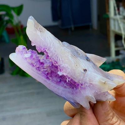 #ad #ad 216G Natural and beautiful agate amethyst handmade wolf head crystal $300.00