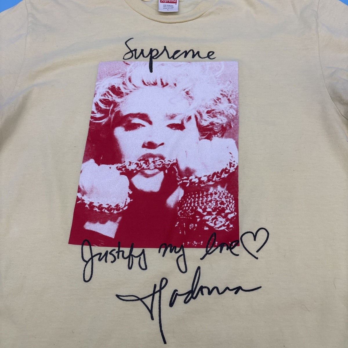 キ*ー様 Supreme Madonna Justify My Love Tシャ MADONNA x SUPREME Justify my Love T SHIRT YELLOW LG QUEEN OF POP