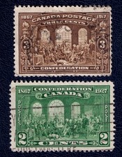 Pair 3c 1917, 2c 1927 50th 60th Anniversary of Confederation, Sc#135, 142 Canada
