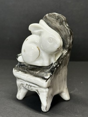 Vintage Rabbit on Chair Porcelain Ceramic Figurine-Gold Trim Japan Easter Bunny
