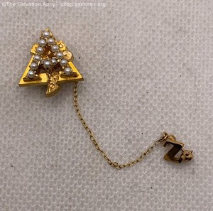 Marked 10k Yellow Gold Pearl Alpha Gamma Delta Sorority Badge Pin - 5.1g