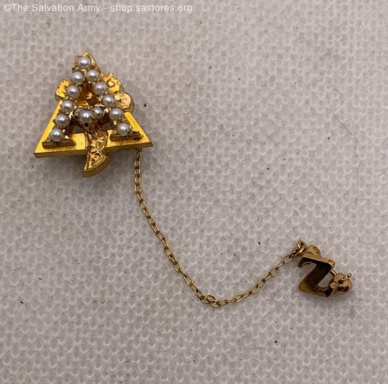 Marked 10k Yellow Gold Pearl Alpha Gamma Delta Sorority Badge Pin - 5.1g