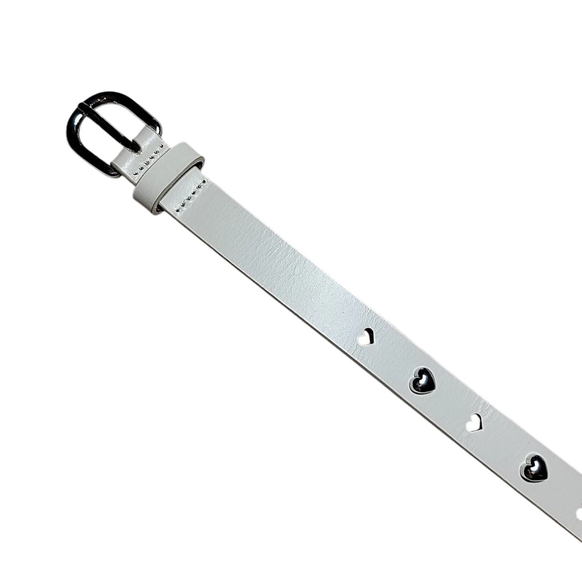 Lucky Brand Women\'s Size Small Heart Studded Genuine Leather White Belt NWT WRITWAA White Pu Leather Punk Studded Belt for Women, Square  main image 3