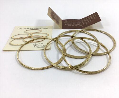 VERONESE 5 Vintage Italy Hammered Gold Vermeil Sterling Silver Bangle Bracelets - Picture 2 of 6