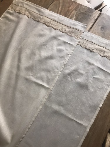 Tende Due Pezzi Tessuto Con Lino Colore Con Pizzo E Satin Ecrù Nuovo - Foto 5 di 16
