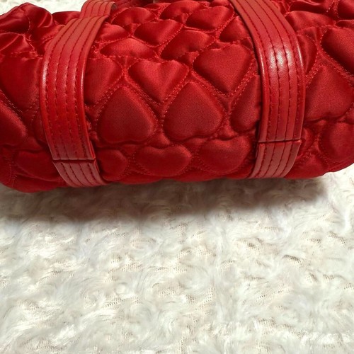MOSCHINO Heart Quilted Mini Boston Handbag Red Authentic Used Purse FROM JAPAN - Picture 4 of 7