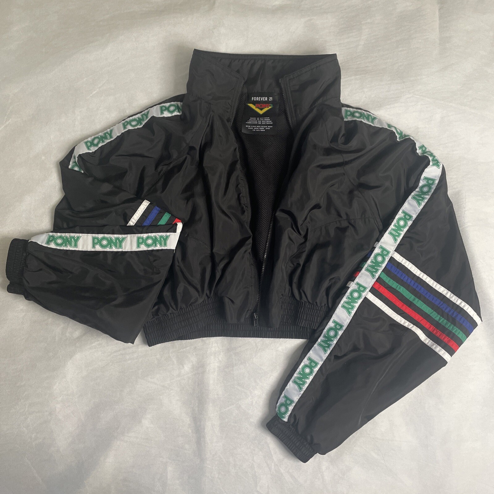Giacca a vento Pony x Forever 21 cropped nera retrò tempo libero donna M