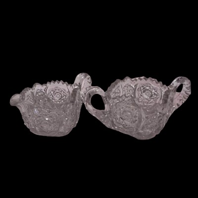 America Brilliant AB Cut Crystal Glass Cream and Sugar Bowl  1900 Hobstars