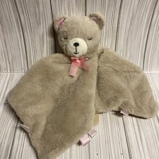 KELLYTOY Baby Tan Teddy Bear Pink Ribbon Plush Stuffed Security Blanket Lovey B