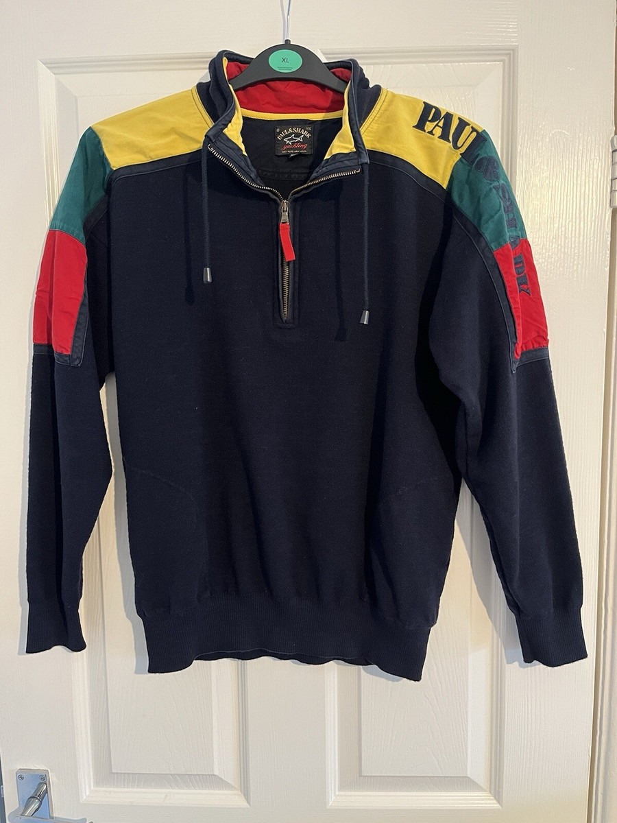 Vintage Rare Paul Shark Wool Sweater Pullover Quarter Zip Colour Block  Sleeves