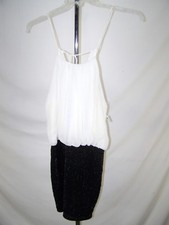 Just Me Small 3 5 Juniors Size Ivory Black Blouson Bodycon Sleeveless Dress
