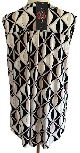 COCOMO 3X Beige Black White Studded Plus Size sleeveless women’s Pintuck Blouse - Picture 8 of 14
