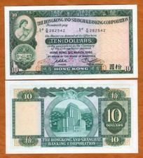 Hong Kong, $10, 1982, HSBC, P-182j, UNC Old Classic Hong Kong, $10, 1982, HSBC, P-182j, UNC Old Classic