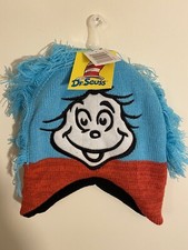 Dr. Seuss THING 1 or 2 Knit Winter Beanie Hat Ear Flaps Youth One Size NEW
