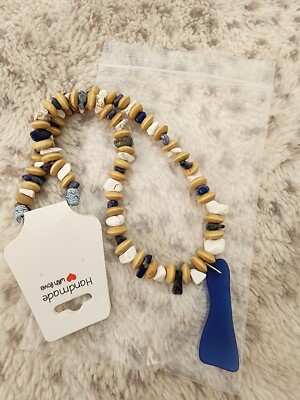 Handcrafted Blue Sea Glass Necklace With White Howlite And Sodalite Stone Chips