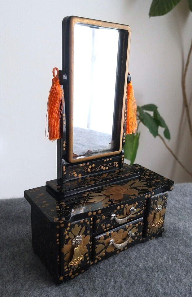 Japanese vintage Miniature Model of bridal furniture, Hina dolls Black