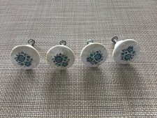 Vintage Blue Flowers Ceramic Porcelain Drawer Knobs Pulls Set of 4