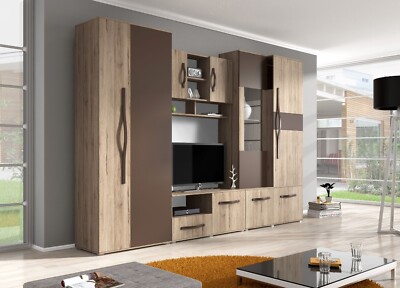 Wohnwand MASTER mit Kleiderschrank Anbauwand Wohnzimmer-Set TV Schrank LED !