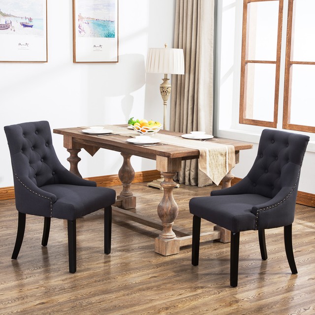 Set of 2 Curved Shape Tufted Fabric Upholstered Dining ...