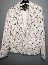 Dialogue Cream Embroidered Jacket Blazer Size Medium Womens